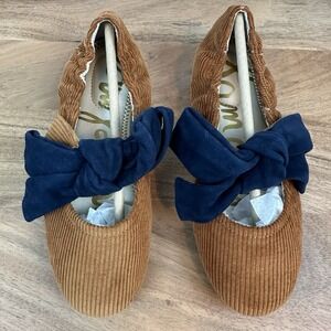 New Big Kids Sam Edelman Felicity Mustard/Navy Ballet Flats Shoes‎ Size 2 Y